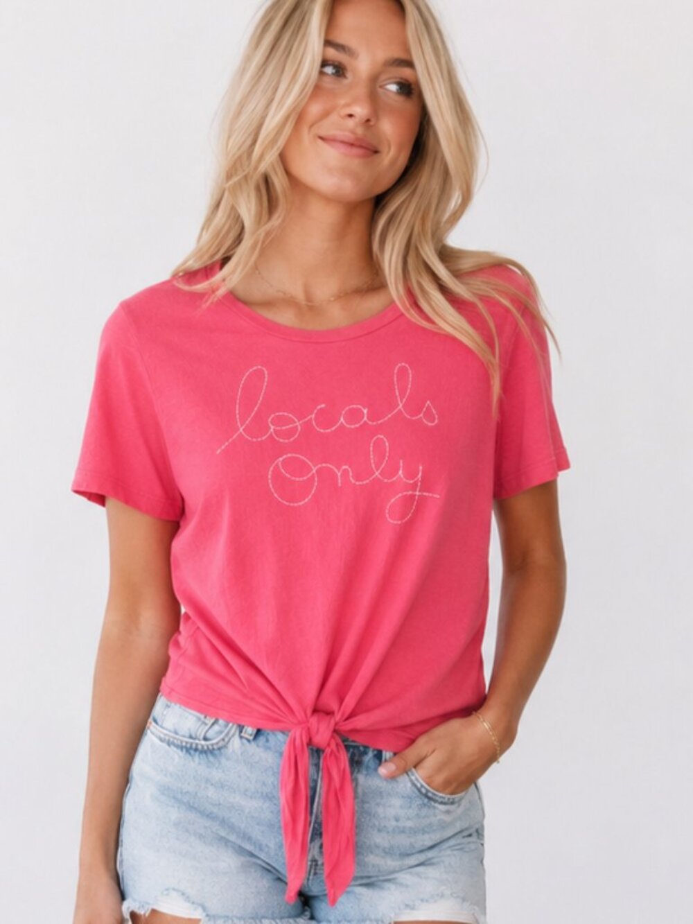 ANTHROPOLOGIE Sundry Locals Only Embroidered Tie-Front Tee Top Hibiscus XS EUC